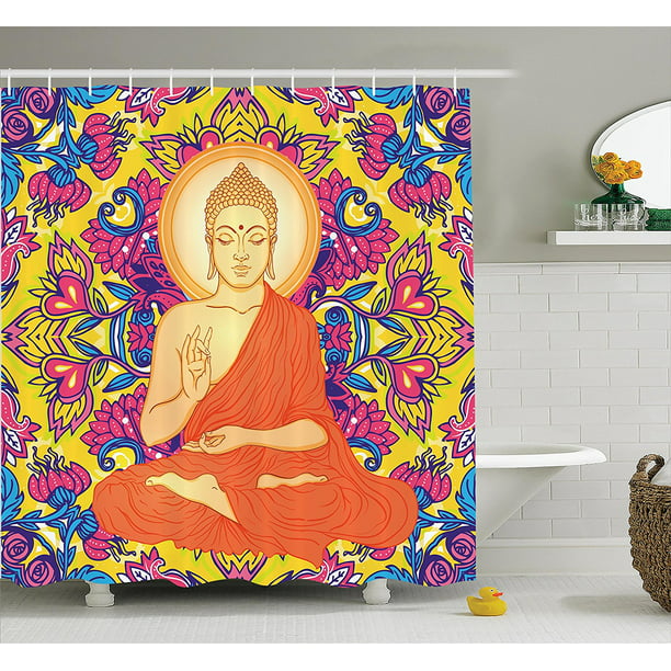 12 Hooks 180x180cm Sitting Buddha Waterproof Shower Curtain